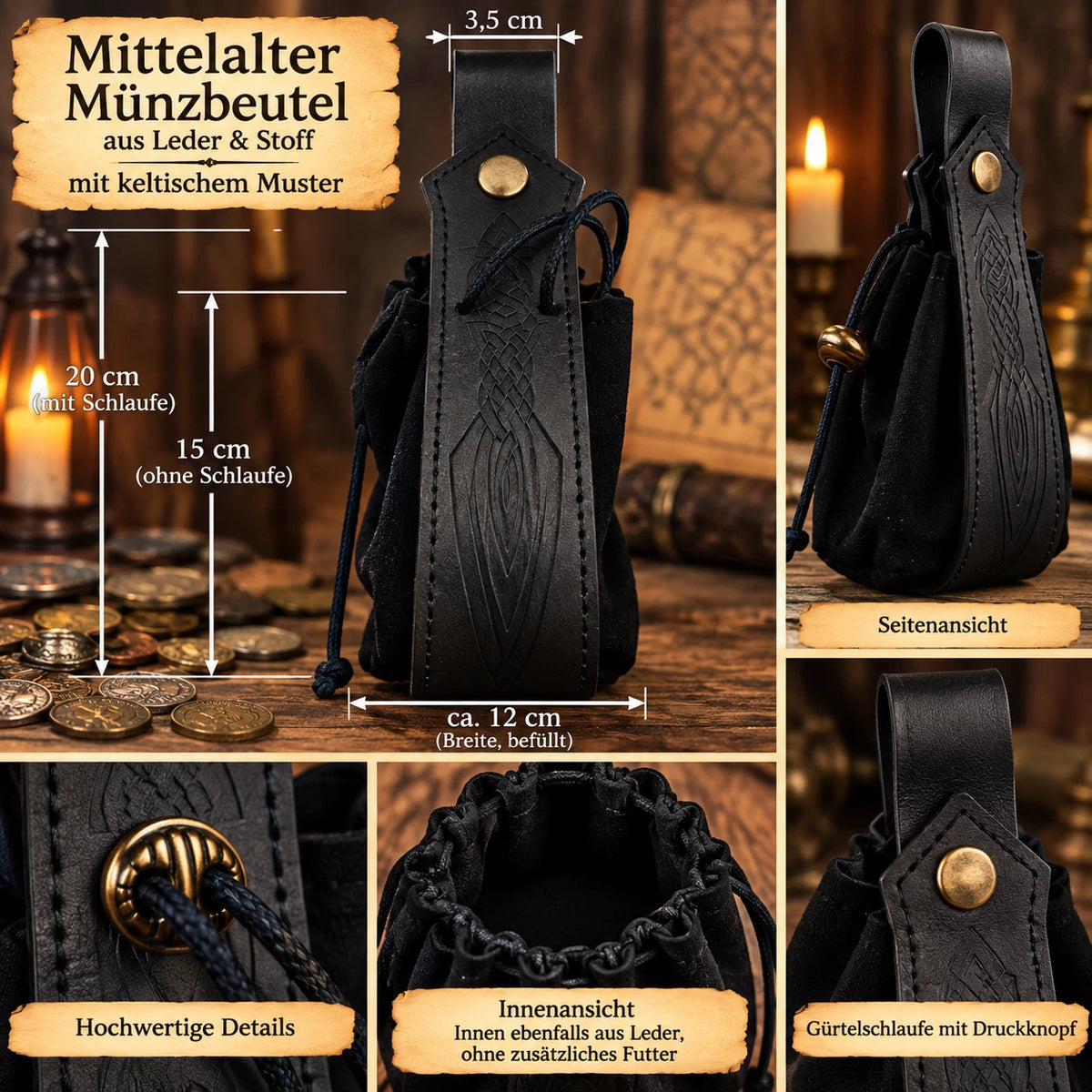 Mittelalterlicher Münzbeutel – rustikaler Look mit keltischer Verzierung