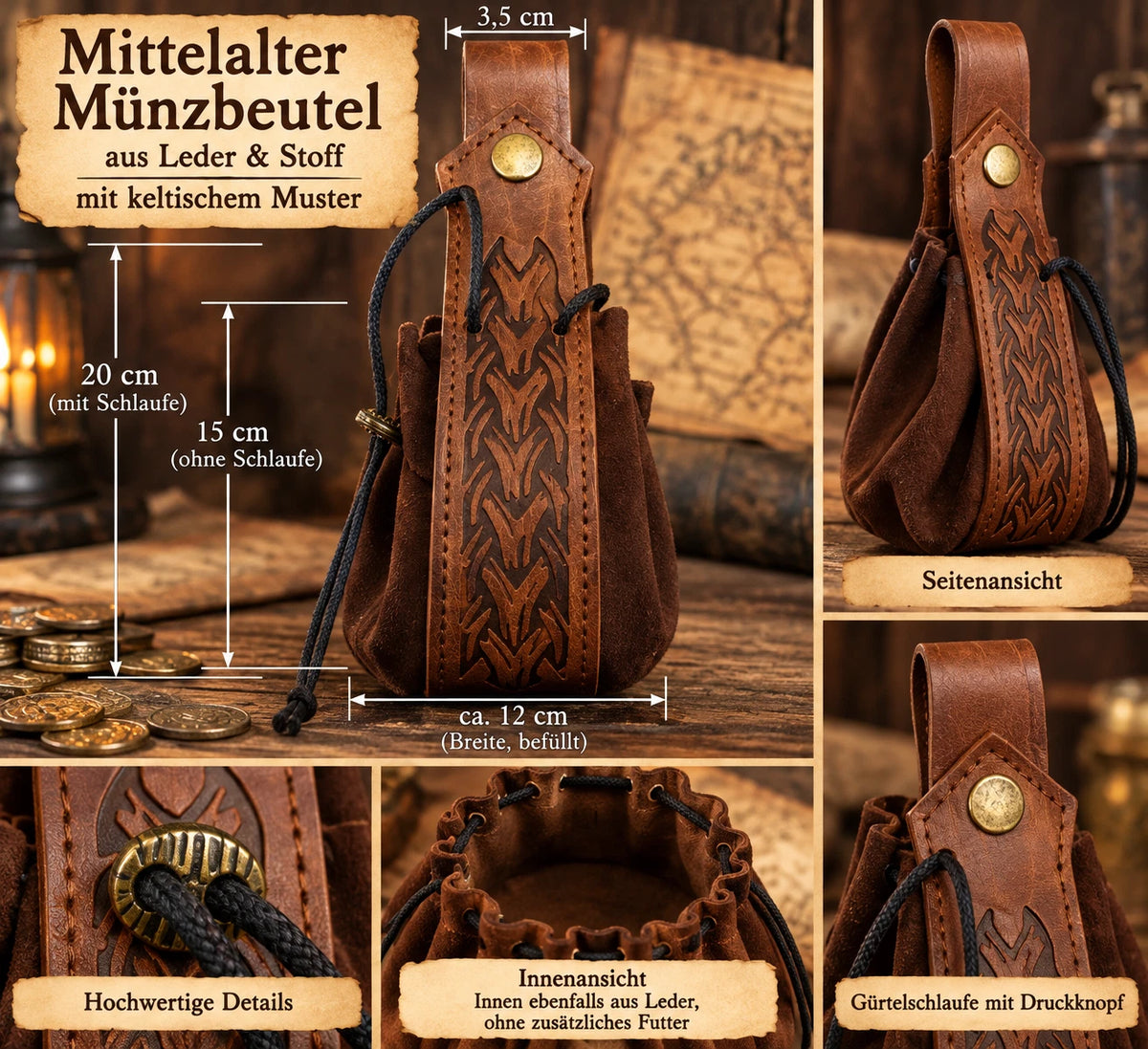 Mittelalterlicher Münzbeutel – rustikaler Look mit keltischer Verzierung
