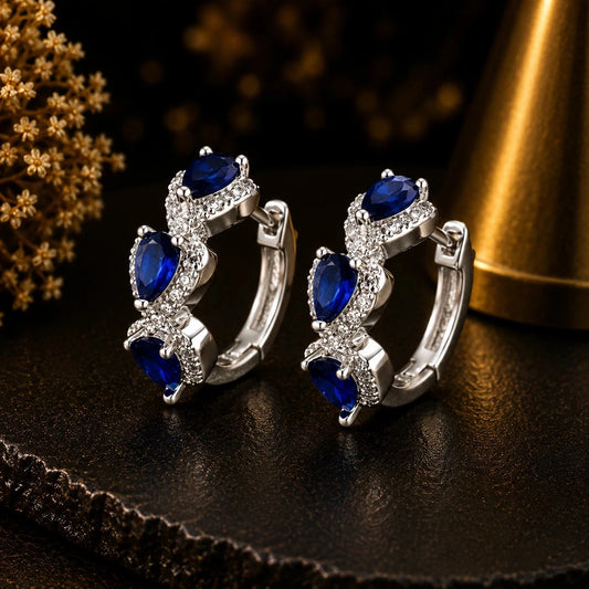 Damen Creolen Königsblau Zirkonia Weißgold Beschichtet Schmuck