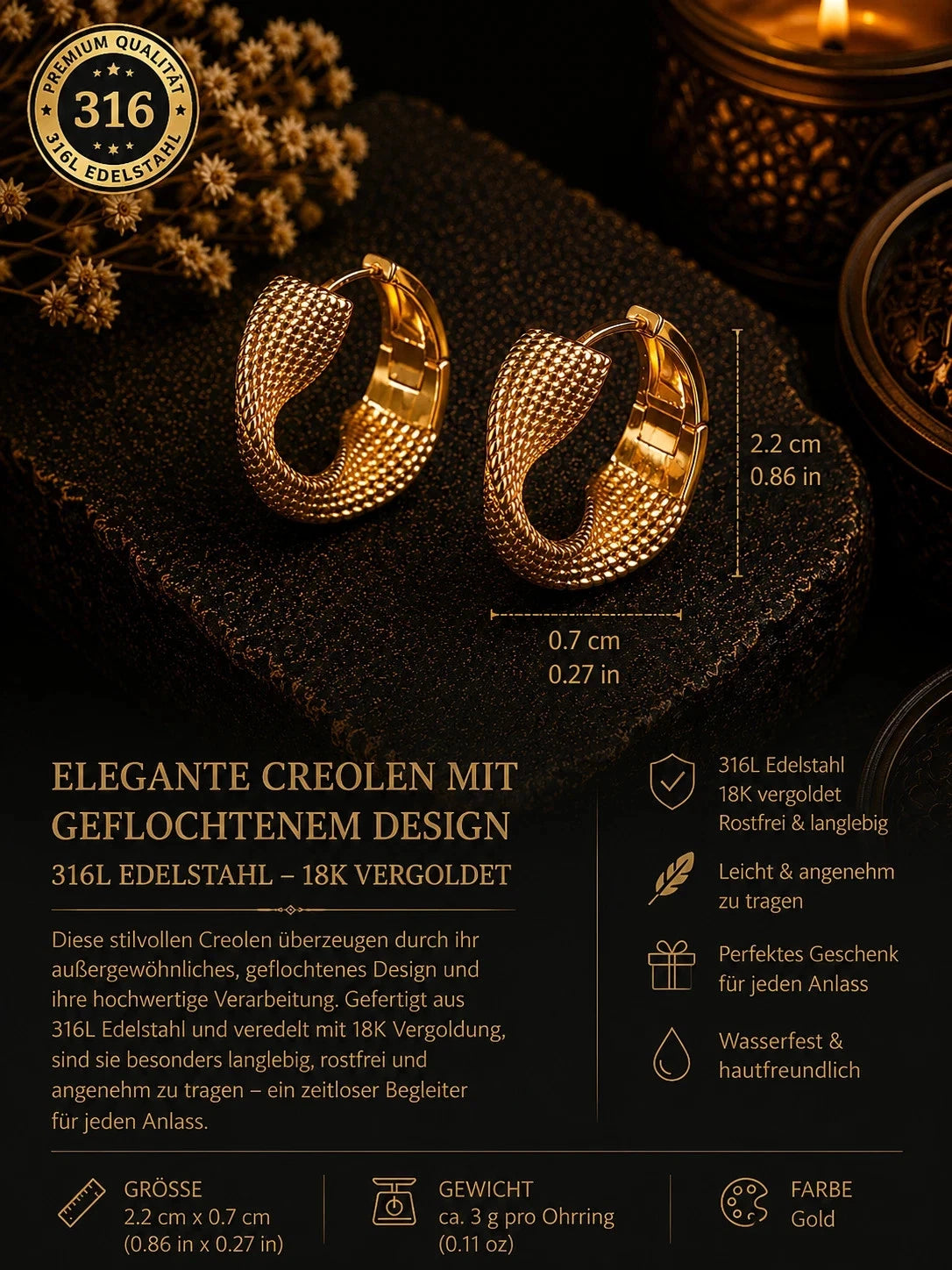Elegante Ohrringe – 18 Karat vergoldet Creole