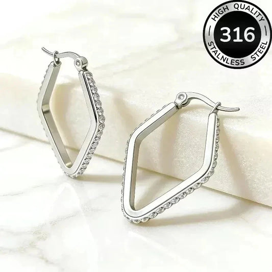 Geometrische Creolen in Weißgold-Optik – Moderner Edelstahl mit Zirkonia