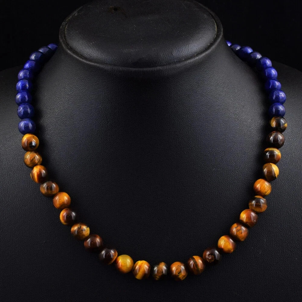 Lapis Lazuli & Tigerauge Edelsteinkette – 8 mm