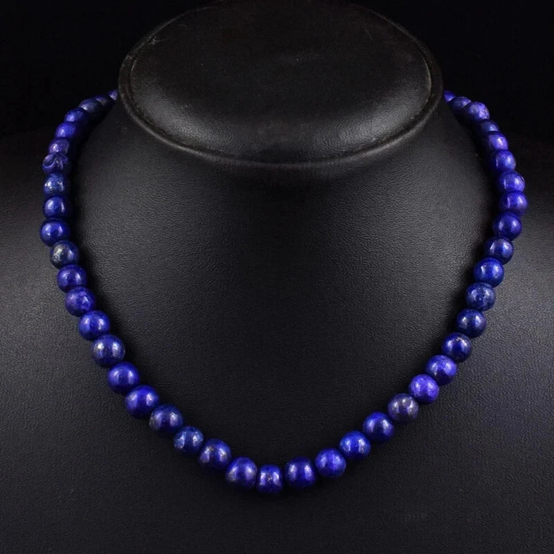 Echte Lapislazuli Halskette 50 cm – 224 ct Naturstein Perlen 7 mm – Unbehandelt