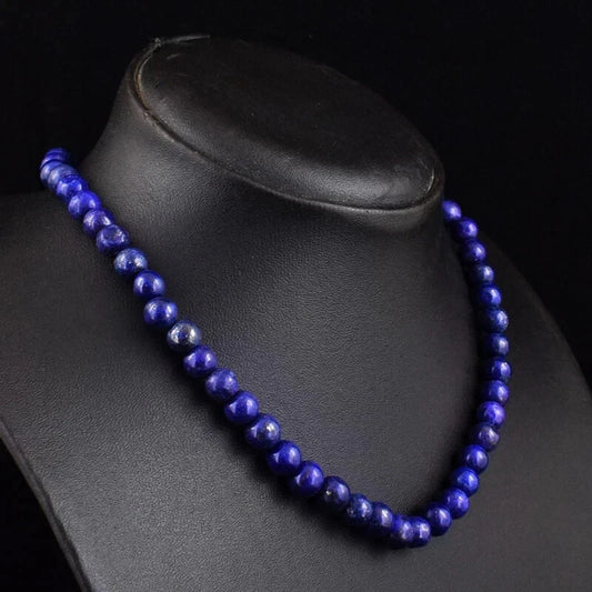 Echte Lapislazuli Halskette 50 cm – 224 ct Naturstein Perlen 7 mm – Unbehandelt
