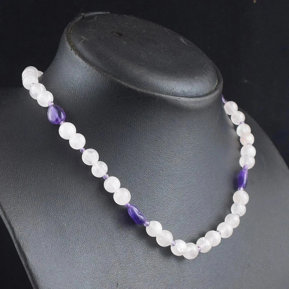 Echte Weißquarz & Amethyst Halskette 43 cm – 133 ct Naturstein – 17 Inch