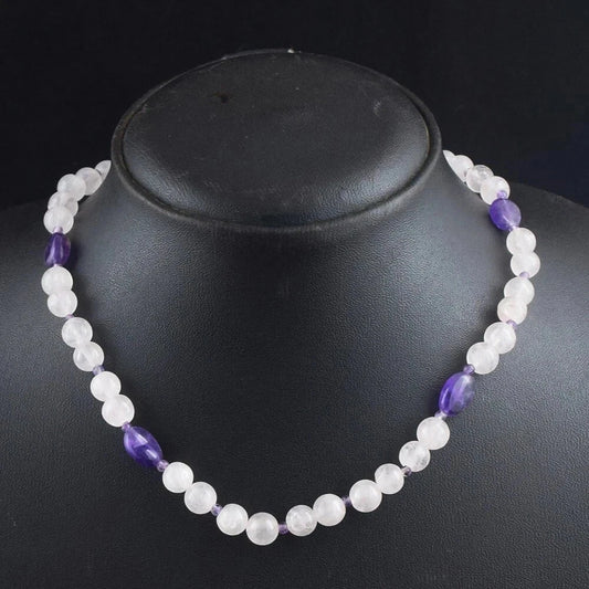 Echte Weißquarz & Amethyst Halskette 43 cm – 133 ct Naturstein – 17 Inch