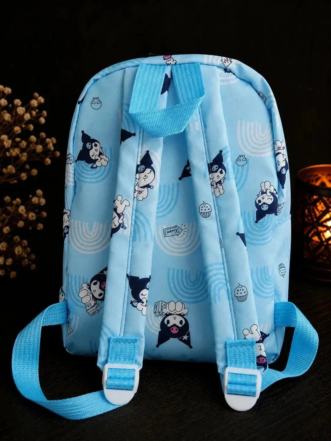 Kinder Rucksack Kuromi Blau Backpack Schulrucksack Freizeit Tasche mit Frontfach