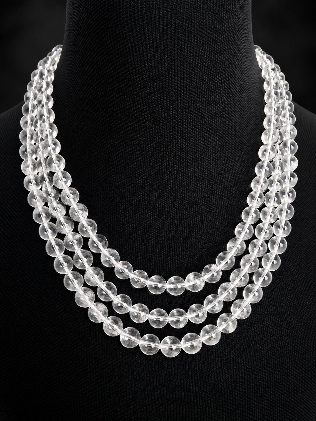 Weißer Quarz Edelstein Kette 3-reihig 54 cm – 8 mm Perlen – 455 ct – verstellbar