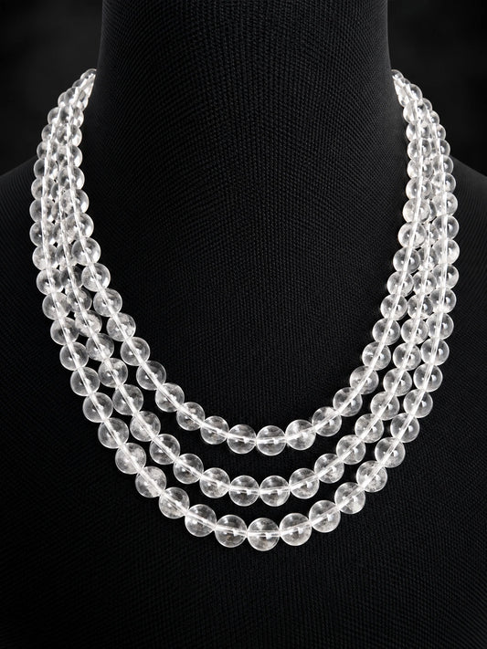 Weißer Quarz Edelstein Kette 3-reihig 54 cm – 8 mm Perlen – 455 ct – verstellbar