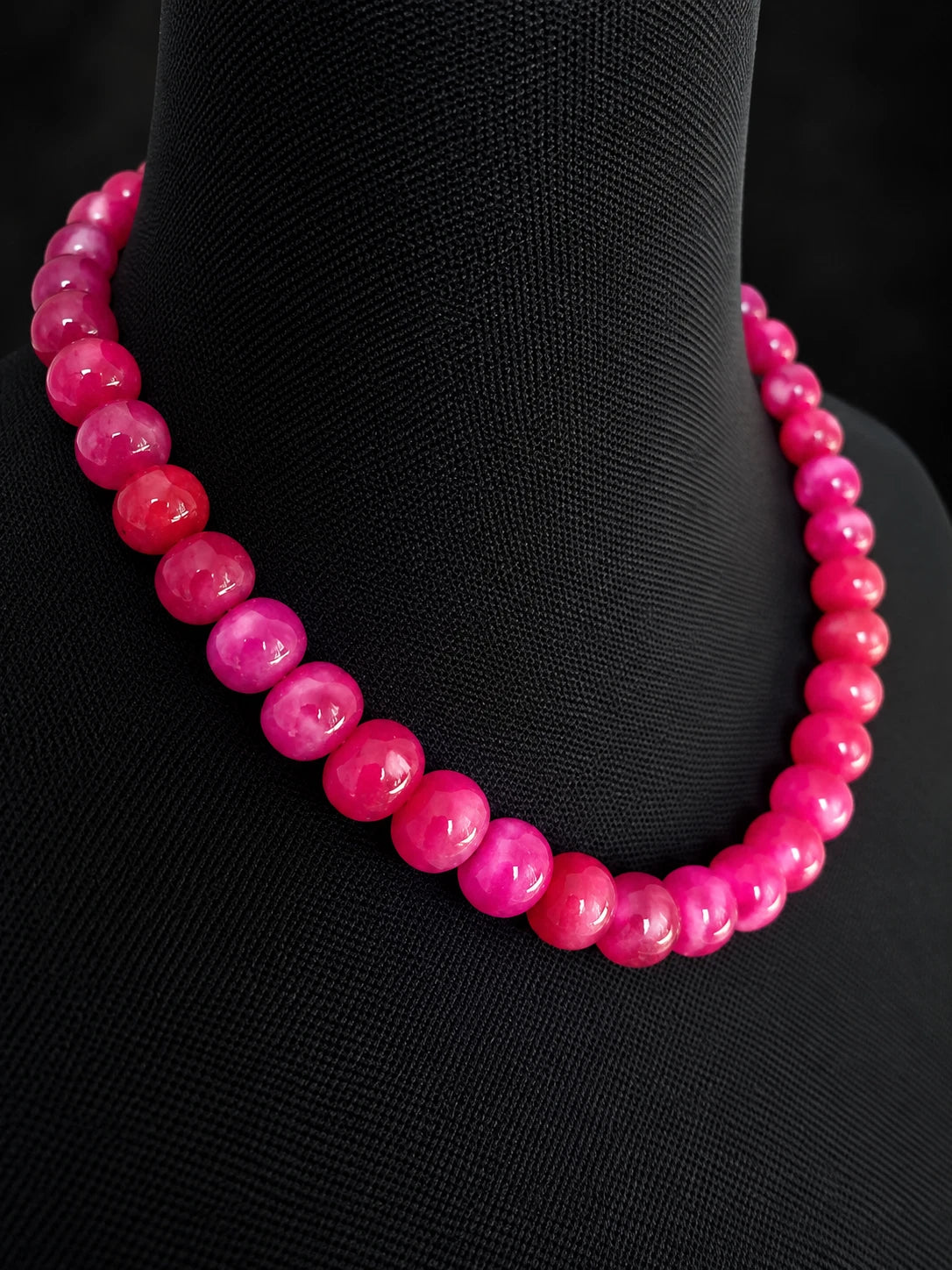 Pink Onyx Edelstein Kette 52 cm – 14 mm Perlen – 600 ct – Statement Schmuck