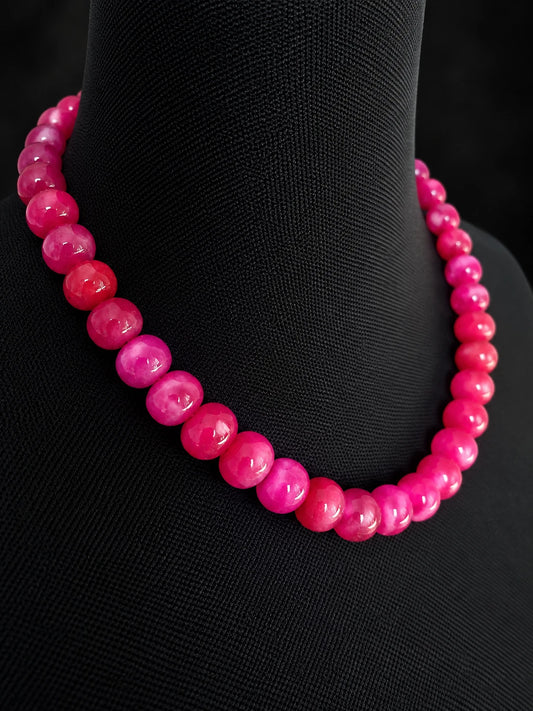 Pink Onyx Edelstein Kette 52 cm – 14 mm Perlen – 600 ct – Statement Schmuck