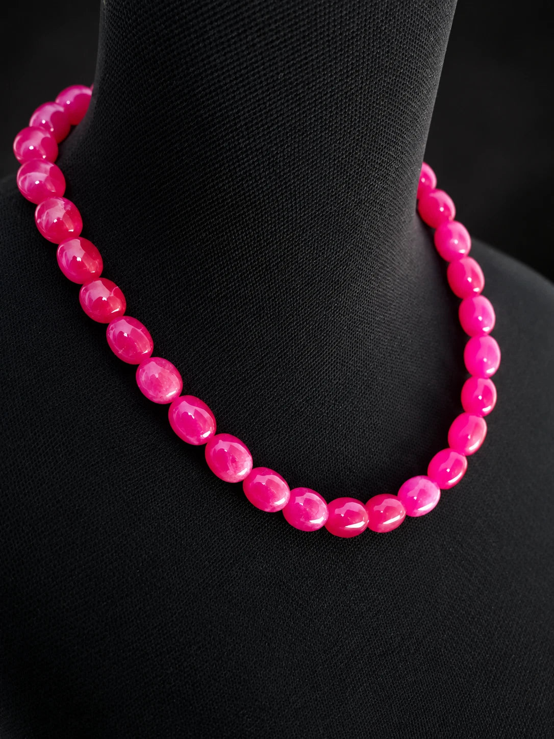 Pink Onyx Kette – 54 cm | ca. 12 mm Perlen | 500 ct