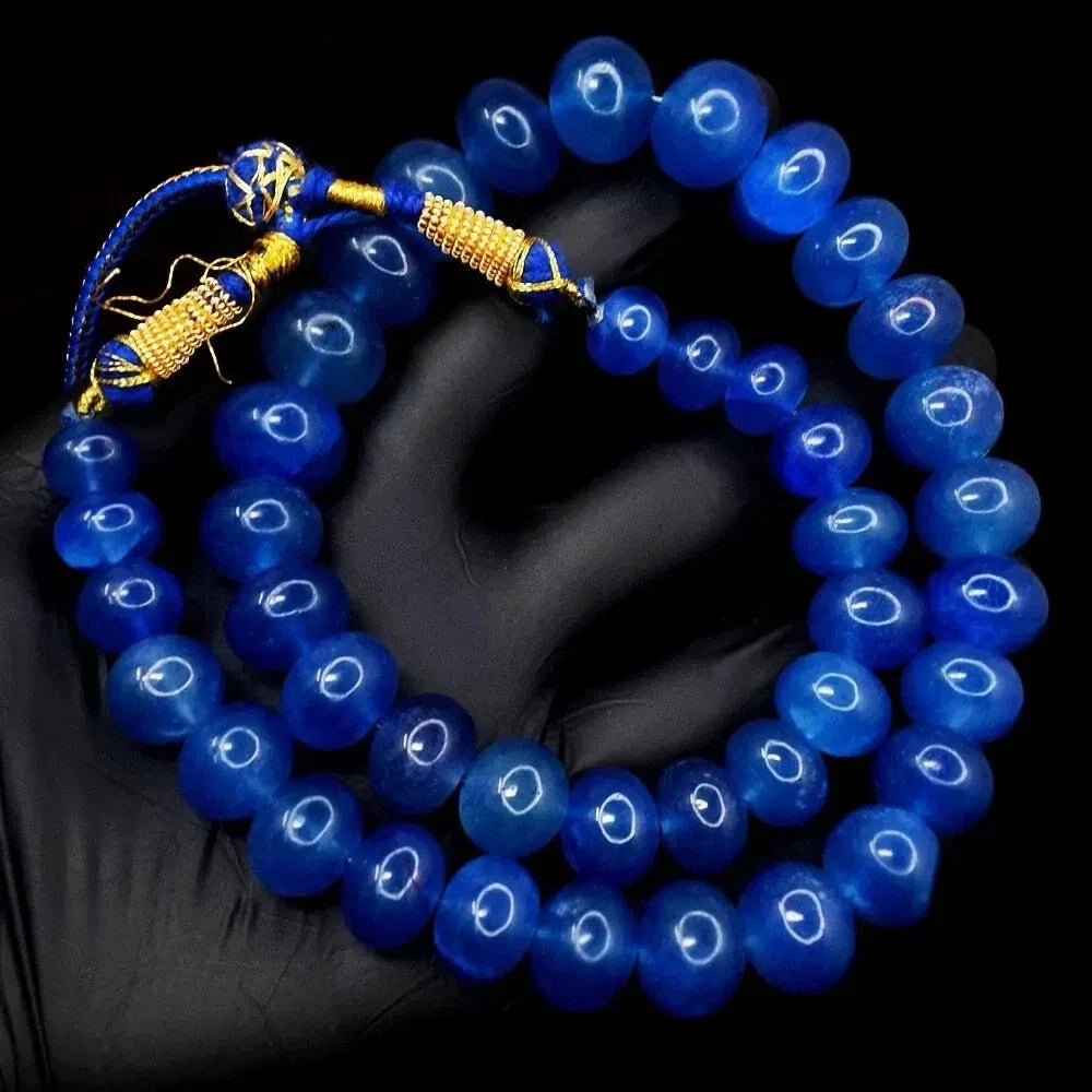 Edler blauer Onyx 695,00 kt runde Form Perlen Halskette Schmuck