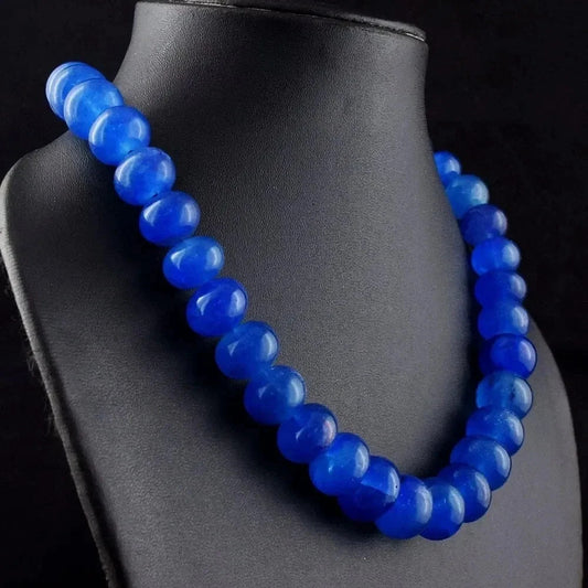 Edler blauer Onyx 695,00 kt runde Form Perlen Halskette Schmuck