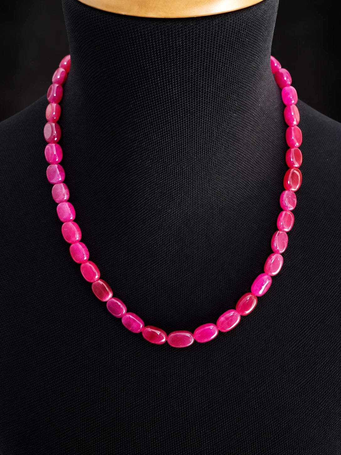 Pink Onyx Kette 54 cm – 10 mm flache Perlen – 240 ct – Edelsteinschmuck