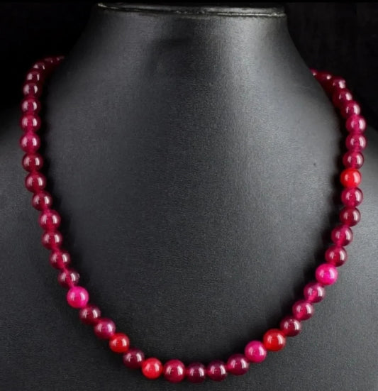 Rubin Edelstein Kette 285 ct 8 mm 56 cm Halskette Rot Pink Color Enhanced