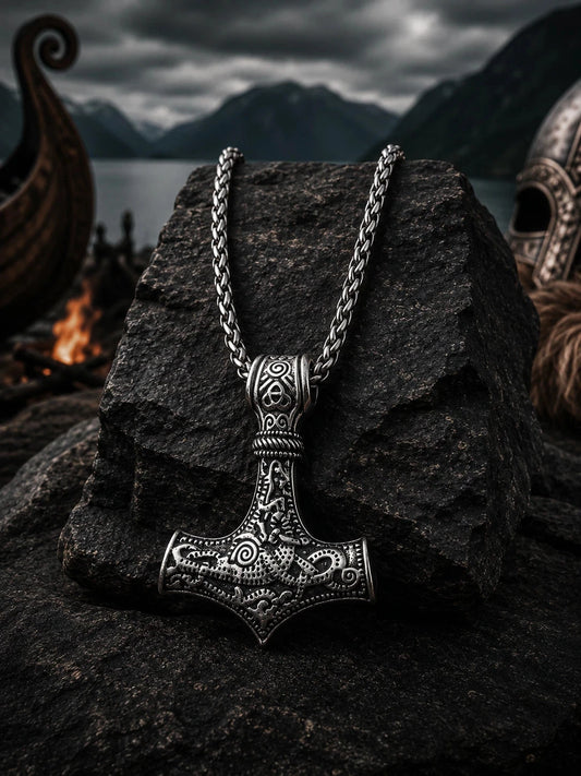 Wikinger Halskette Edelstahl Mjölnir Kette 60cm Nordisch Viking