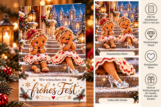 Weihnachtskarte DIN A6 Hochformat – Magische Lebkuchenfamilie mit „Frohes Fest“