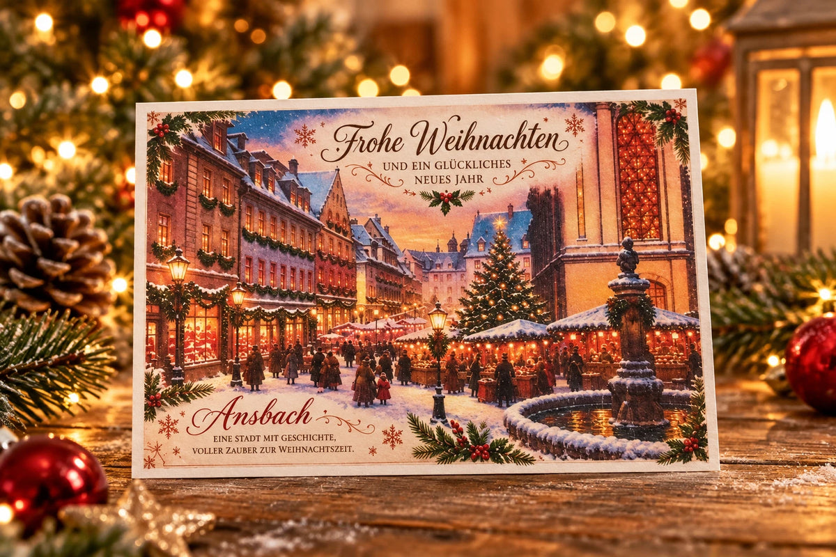 Weihnachtskarte Ansbach Weihnachtsmarkt – Nostalgisches Wintermotiv