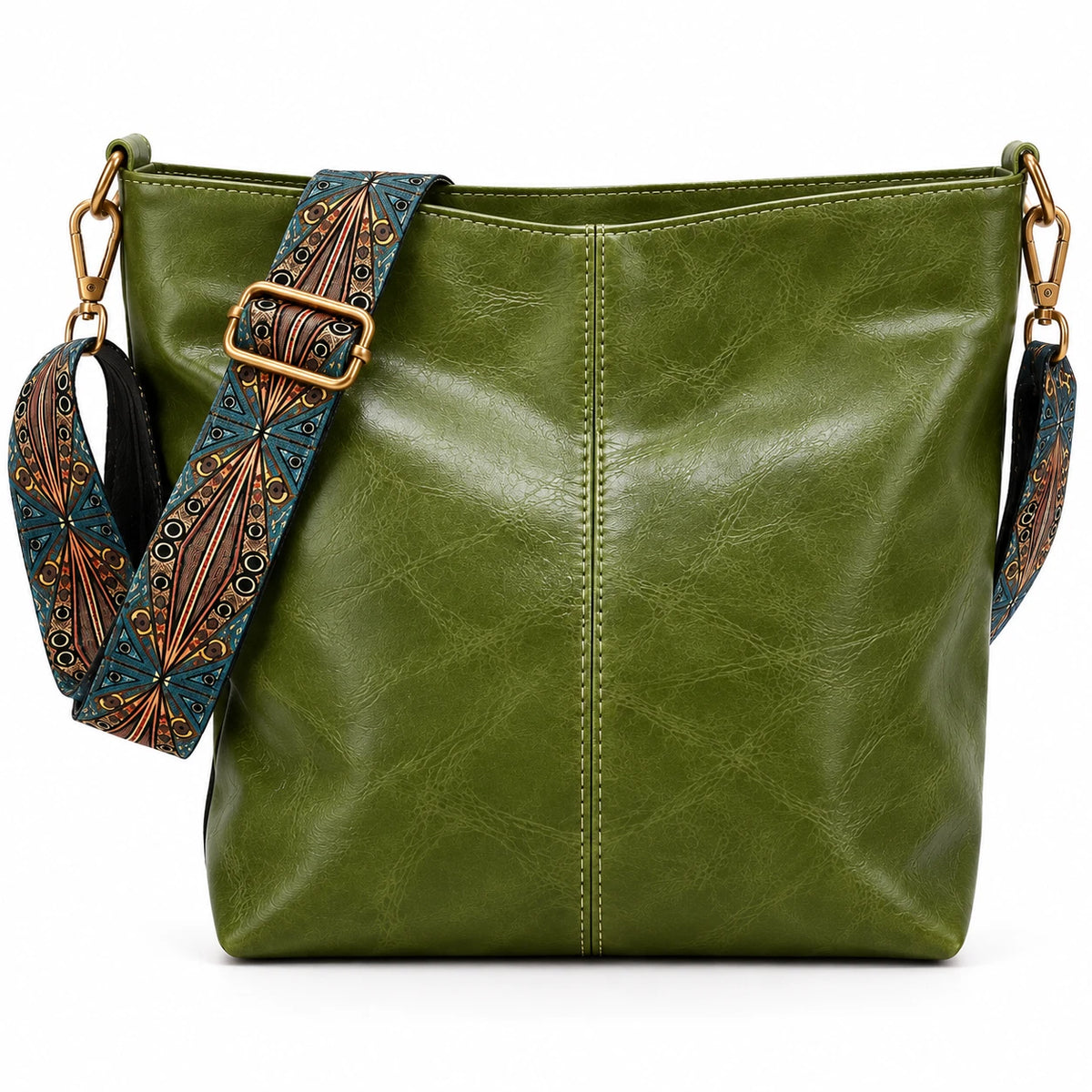 Umhängetasche PU Leder 32cm Schultertasche mit breitem Boho-Trageriemen