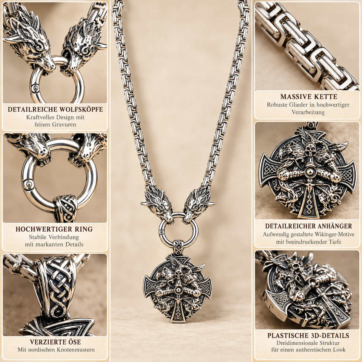 Wikinger Halskette Edelstahl Mjölnir Kette 60cm Nordisch Viking