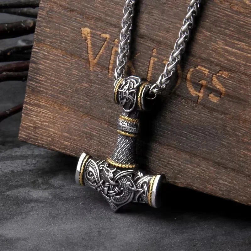 Wikinger Halskette Edelstahl Mjölnir Kette 60cm Nordisch Viking