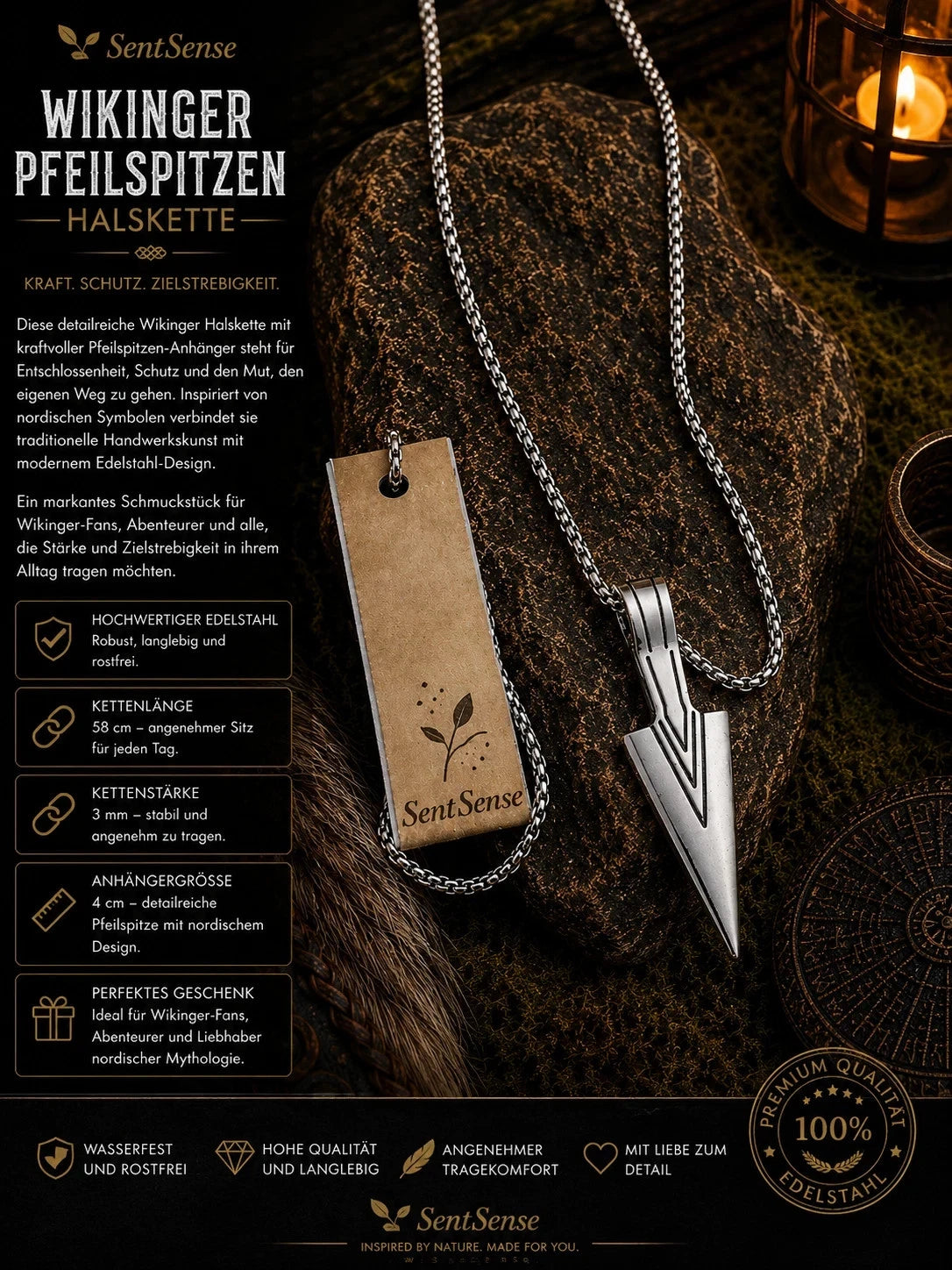 Wikinger Halskette Edelstahl Mjölnir Kette 60cm Nordisch Viking
