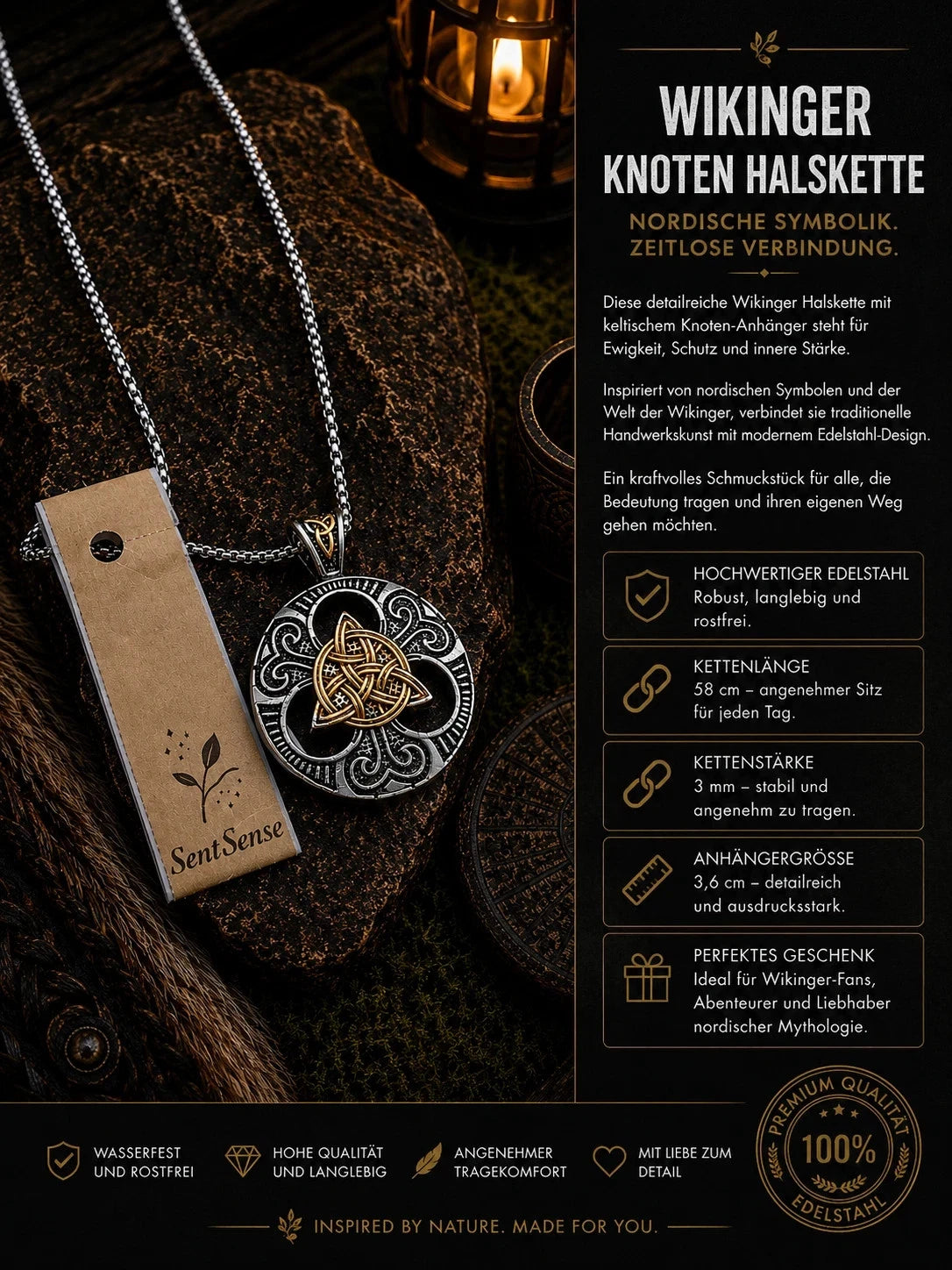 Wikinger Halskette Edelstahl Mjölnir Kette 60cm Nordisch Viking